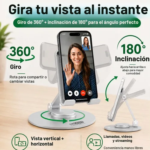 Vista 3 de Uncaged Ergonomics Adjustable/Foldable Swivel Phone Stand for Desk (Silver)