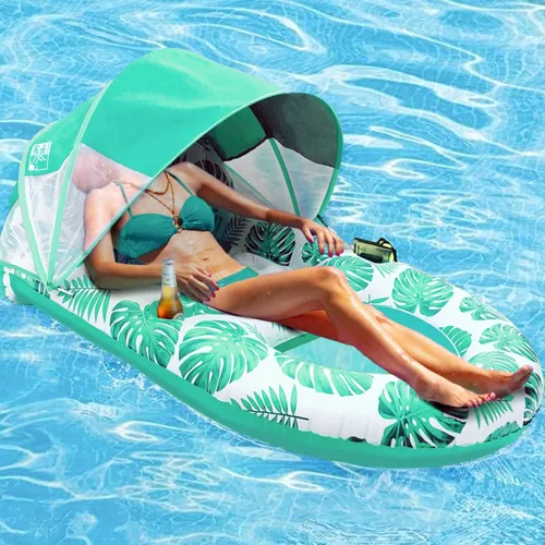 Vista 9 de COOLCOOLDEE Flotador de Piscina con Toldo UPF50+, Flotadores de Piscina Extra Grandes para Adultos de Alta Resistencia, Flotador Inflable