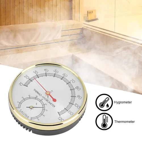 Vista 3 de Termómetro de sala de sauna, termómetro interior con esfera metálica, higrómetro, higrómetro, termómetro de sauna, temperatura ambiente, medición