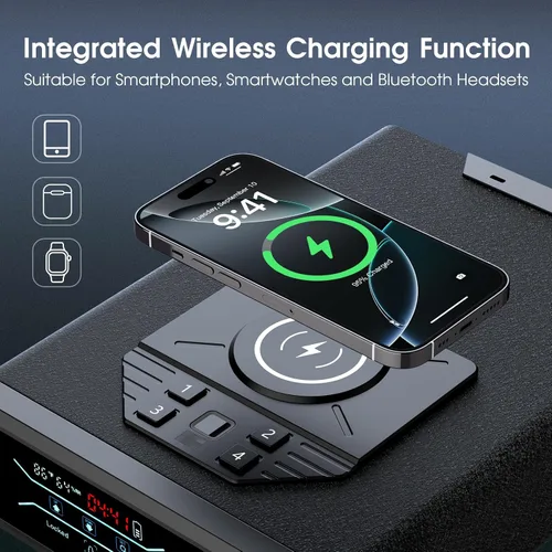 Vista 2 de Caja fuerte para pistola de pistola, biométrica de acceso rápido con carga inalámbrica para reloj y teléfono, teclado de huellas dactilares 3 en 1