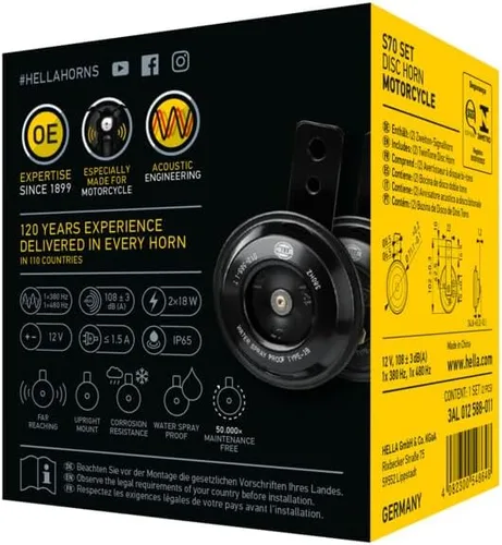 Vista 6 de HELLA 012588011 - Juego de bocinas de disco para motocicleta, color negro de 12 V (ajuste universal/ caja)
