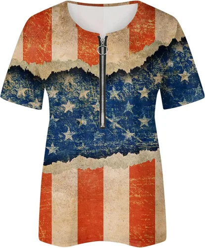 Vista 3 de Women's Independence Day T Shirt Striped Shirt Half Zip Up Blouses Top Shirt Casual Outdoors Blouse Women Outer Wear Tops