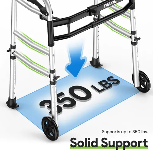 Vista 4 de Delog Andador plegable para personas mayores, andador de plataforma con ruedas de 5 pulgadas y reposabrazos acolchados extraíbles de 350 libras