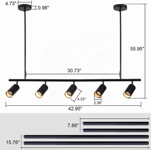 Vista 3 de Kit de iluminación LED de 5 luces, luz de pista negra, cabezal de luz flexible giratorio, iluminación moderna para cocina, sala de estar, comedor