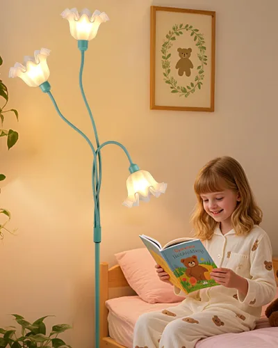 Vista 2 de Lámpara de pie de flores para sala de estar, moderna lámpara de pie de árbol con cabezas ajustables, 3 luces 3000 K suave blanco cálido lámpara
