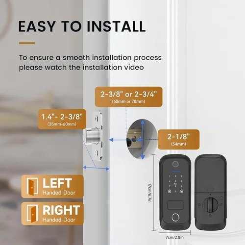 Vista 8 de JAIOTlink Cerradura inteligente 5 en 1 para puerta delantera, cerrojo de entrada sin llave con cámara y timbre, cerradura electrónica segura WiFi