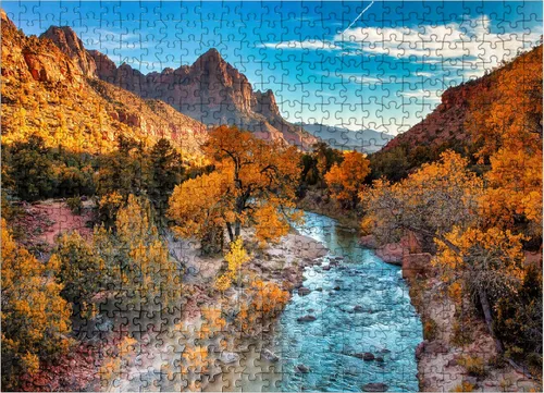 Vista 8 de MyPuzzle View of Watchman Mountain and The Virgin River in Sion National Park en el suroeste de los Estados Unidos, cerca de Springdale, Utah