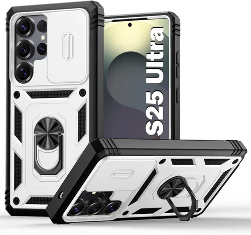 Vista 193 de PASNEW Funda militar para iPhone 13 Pro Max, cubierta de cámara deslizante y soporte de anillo de metal de 360°, carcasa rígida multicapa resistente