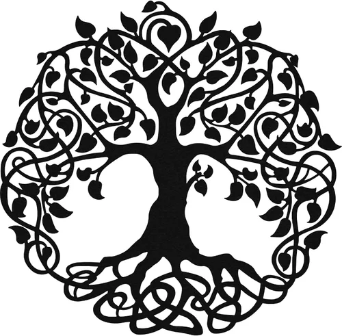 Vista 2 de Árbol de la Vida - Arte de pared de metal - 18" X 18" - Negro