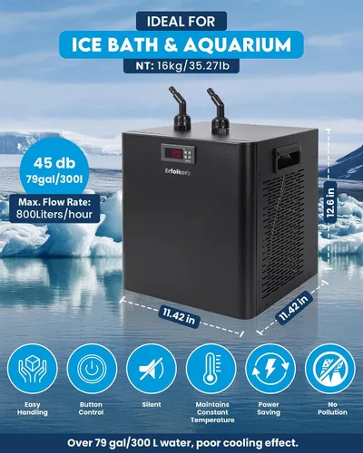 Vista 2 de Enfriador de inmersión en frío de 1/3 HP, 79 galones, 300 L, enfriador de agua para baño de hielo, enfriador de agua para baño de hielo con kit