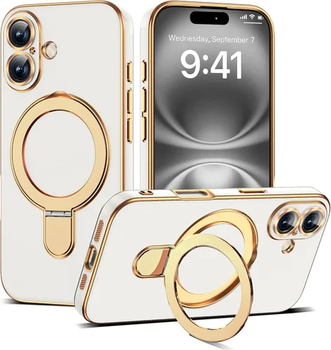 Vista 63 de Funda compatible con iPhone 12 con soporte de anillo magnético invisible [compatible con Mag-Safe] [Protector completo de lente de cámara] Funda