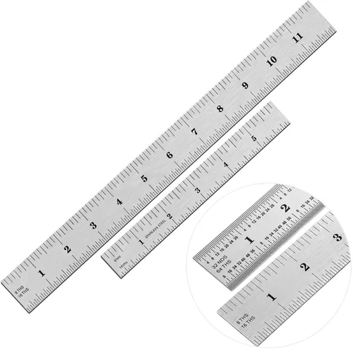 Vista 9 de EBOOT 2 Pcs Stainless Steel Ruler Machinist Engineer Ruler with Markings 1/8, 1/16, 1/32, 1/64 Inch for Engineering, School, Office, Architect, and