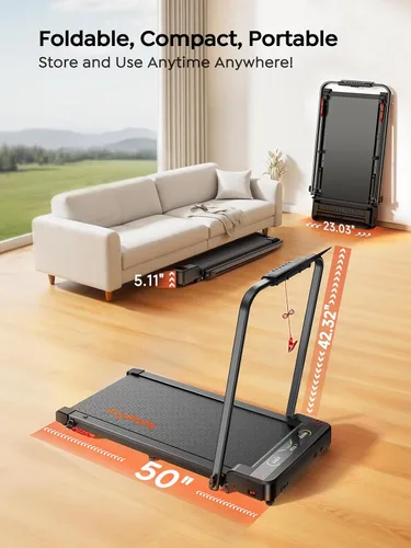 Vista 6 de Walking Pad Treadmill with 9% Incline & Dual LED Display, 4 in 1 Foldable Treadmill with Handle bar for Home/Office, 3.5HP Portable Under Desk
