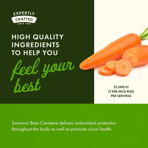Vista 5 de Swanson Betacaroteno - Suplemento de vitamina A que promueve la salud inmunológica, la salud de los ojos y la piel - Fórmula de bienestar natural