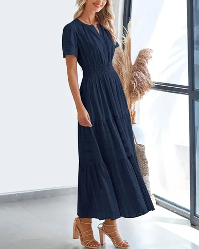 Vista 7 de BTFBM - Vestido largo casual de verano 2026 para mujer, vestido ligero de Azul marino