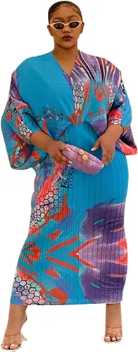 Vista 2 de Vestido sexy de fiesta de cóctel con mangas de murciélago y cuello en V profundo estampado con volantes