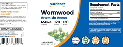 Vista 6 de Nutricost Cápsulas de ajenjo 450 mg, 120 cápsulas, sin gluten y sin OMG