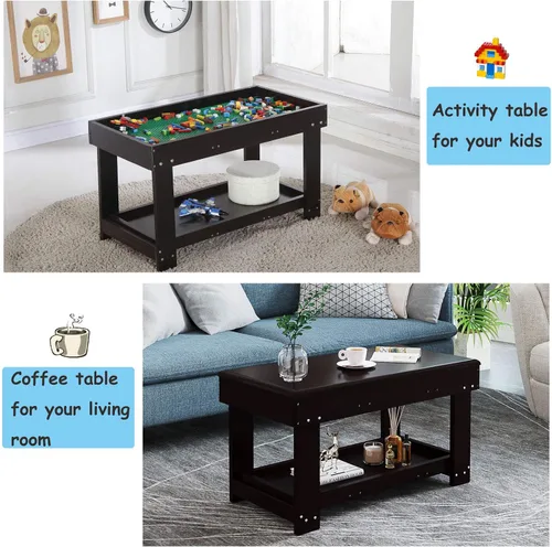 Vista 4 de Mesa de actividades para niños YouHi con tablero para actividades de bloques (Marrón oscuro)
