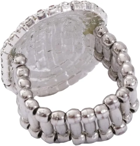 Vista 4 de Santfe hermoso anillo ajustable de diseño ovalado con piedra sintética bañado en plata para mujer, aleación