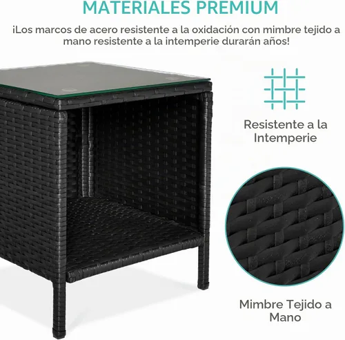 Vista 5 de Best Choice Products Juego de 3 piezas de mimbre para conversación al aire libre, muebles de patio que ahorran espacio para jardín con mesa