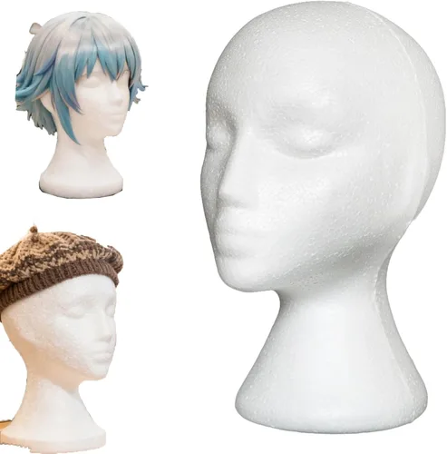 Vista 7 de Cabeza de maniquí de espuma para exhibición, soporte para peluca 21.1 in Profesional Ligero Durable Cabeza Femenina Modelo Para Salón Tienda DIY