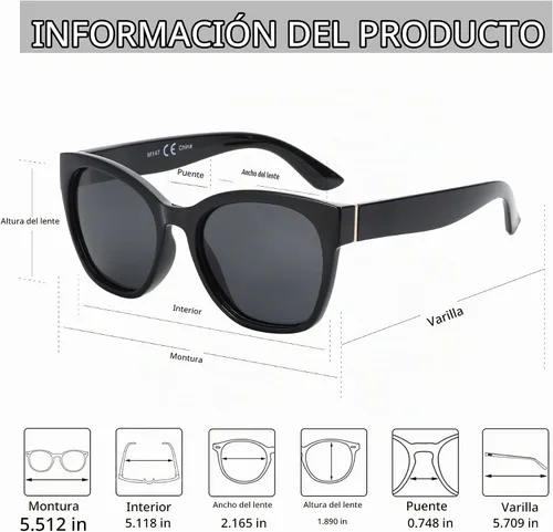 Vista 4 de ZENOTTIC Cateye - Gafas de sol polarizadas para mujer, gafas de sol de gran tamaño, protección UV400, estilo retro Marco negro/lente polarizada gris