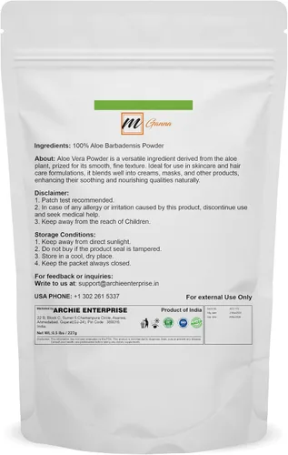 Vista 2 de Polvo de hoja de aloe vera 100% natural puro Aloe Barbadensis 0.50 libras / 8.01 oz