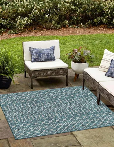 Vista 28 de Unique Loom Outdoor Trellis Collection - Alfombra de área con diseño de enrejado tribal (2 pies 2 pulgadas x 3 pies 1 pulgada, ovalada, azul/marfil)
