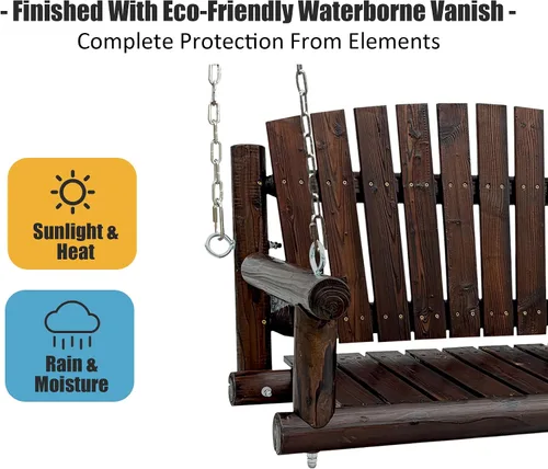 Vista 5 de 3.5 FT Rustic Log Wooden Porch Swing, Heavy-Duty 900 LBS, Outdoor Hanging Bench for Patio, Garden, Yard – Solid Fir Wood, Handcrafted