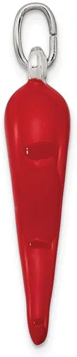 Vista 2 de Diamond2Deal Colgante de cuerno italiano de plata de ley 925 con esmalte rojo, joyería fina para mujer (L- 1.299 in W- 0.276 in), Plata esterlina