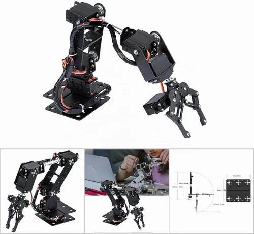 Vista 4 de 6DOF Kit de brazo mecánico robot, pinza robótica programadora con 6 servomotores, manipulador de ángulo de 180 grados, piezas de robot industrial