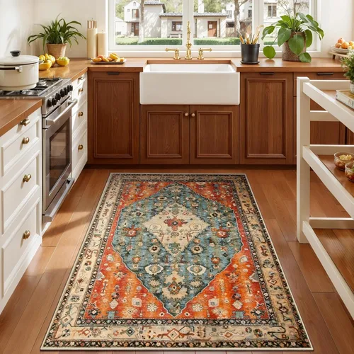 Vista 52 de SERISSA - Tapetes florales vintage, antideslizante, lavable, pequeño, ultrasuave, bohemio, de pelo bajo, para entrada, interiores, habitación