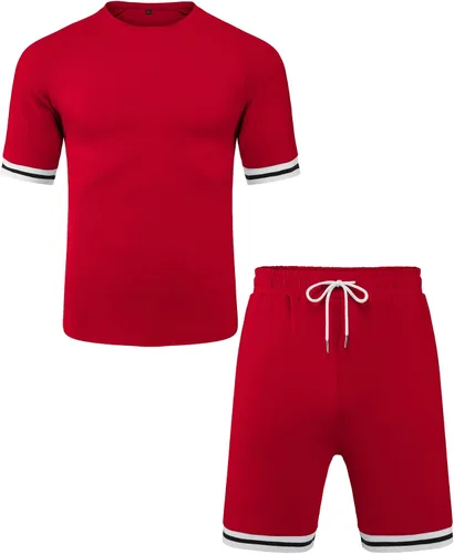 Vista 4 de Babioboa Conjunto corto de 2 piezas para hombre, conjunto deportivo de verano a la moda, casual, pantalones cortos, ajustado, deportivo, sudadera