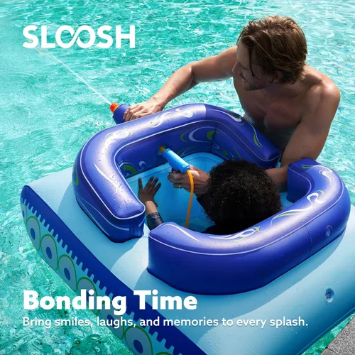 Vista 2 de SLOOSH Flotadores inflables de piscina para niños, flotadores de piscina con pistola de agua, juguetes de lucha de agua, diversión de batalla