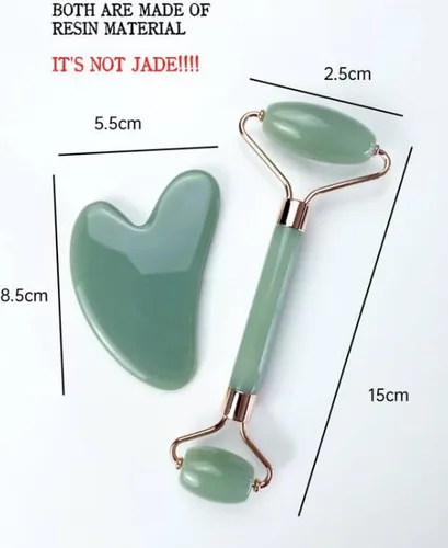 Vista 2 de Juego de 1 rodillo de resina y Gua Sha, masajeador facial de resina antienvejecimiento y herramienta Guasha para cara, ojos, cuello, herramientas