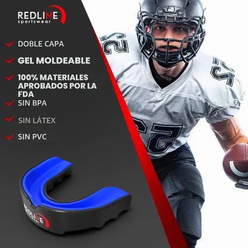 Vista 5 de Protector bucal Redline Sportswear con estuche ventilado - Protección para todos los deportes de contacto, Azul Azul & negro