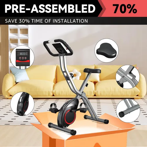 Vista 3 de Bicicleta estática de interior para el hogar con resistencia magnética de 16 niveles, bicicleta de ciclismo plegable ligera con 70% premontada