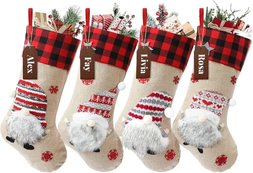Vista 7 de Cysincos Calcetines de Navidad personalizados, paquete de 4 bolsas grandes para niños, calcetines colgantes para decoración de Navidad