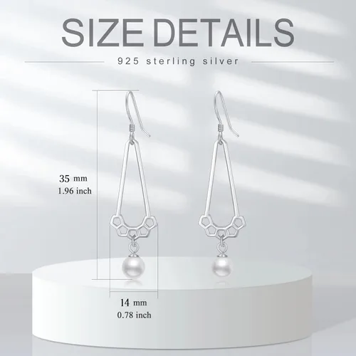 Vista 4 de Blue OpalTurquoisePearlMoonTeardropCompassDaisyLeafCircle Dangle Drop Earrings for Women 925 Sterling Silver Earrings Birthday Christmas Gift