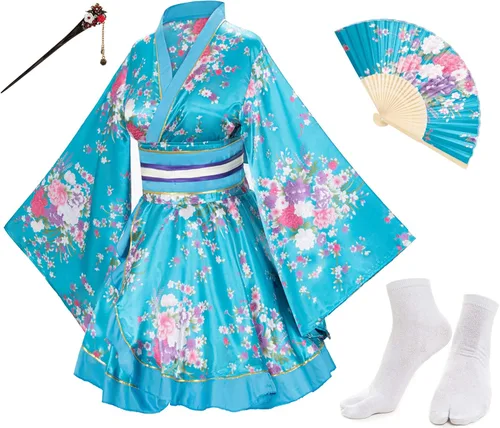 Vista 2 de Elibelle Juego de calcetines de seda plegables de seda para mujer, estilo kimono de anime japonés