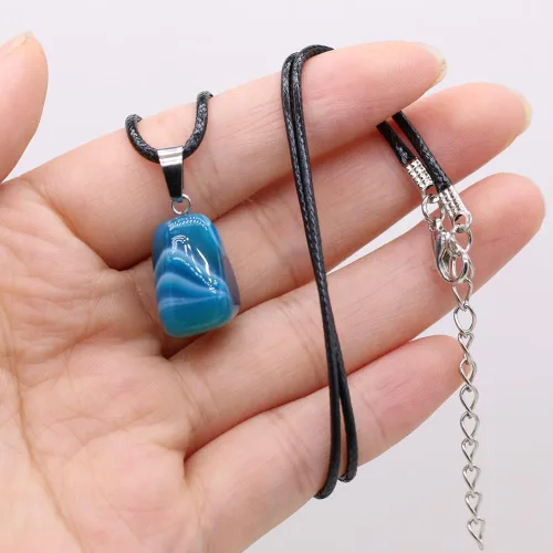 Vista 9 de QSLLER 10 piezas de piedra natural colgante de ágata colorida piedras preciosas collar joyería con cordones de cuero sintético de 18 pulgadas
