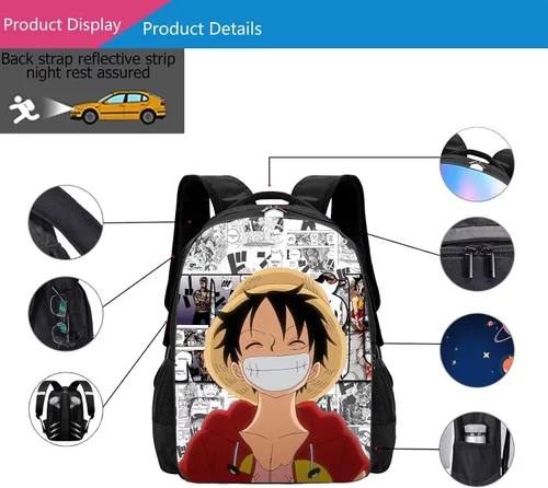 Vista 2 de MDXTM Mochila ligera de uso diario con patrón de anime, mochila elegante y funcional, B-1