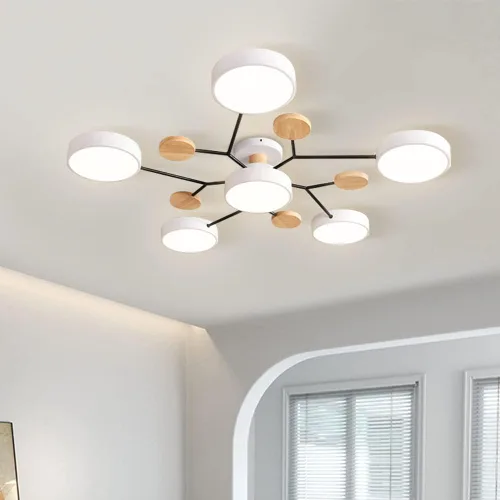 Vista 16 de Lámpara de techo LED moderna, lámpara LED regulable de 55 W, lámpara de techo moderna de montaje empotrado, lámpara de techo de madera para sala