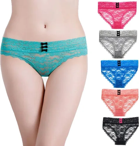 Vista 2 de Mboosen 6 Bragas para mujer de encaje transpirable ropa interior mediados de altura más