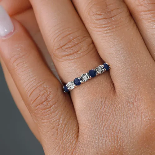 Vista 5 de Gem Stone King Anillo de compromiso de plata de ley 925 con zafiro azul y diamante blanco para mujer Anillo de boda para mujer Disponible
