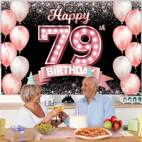 Vista 312 de Cartel de feliz cumpleaños décimo oro rosa, telón de fondo, saludos a 10 años, globos de confeti, decoración temática para niñas de 10 años