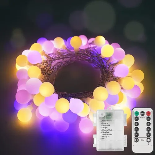 Vista 18 de suddus - Guirnalda de luces con forma de globo, 50 luces LED alimentadas por batería, para bandera, patio trasero, patio, jardín, fiesta