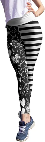 Vista 3 de Holzkary Leggings no transparentes para mujer diseño de corazón estampado de corazones