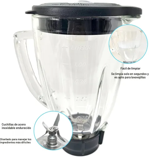 Vista 5 de Tarro de vidrio de licuadora de 6 tazas con cuchilla, piezas de repuesto para licuadora Aspas para Oster Osterizer serie Classic