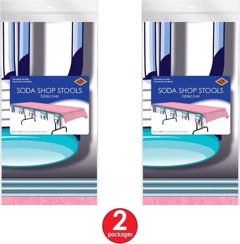 Vista 5 de Beistle Soda Shop - Mantel para taburetes (2 piezas, 54 x 108 pulgadas), multicolor